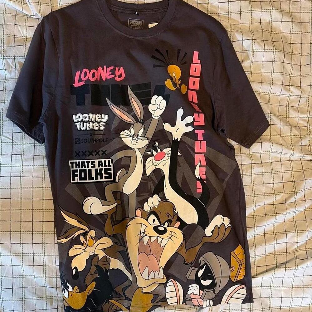 Looney Tunes Black Cotton T-Shirt Size M